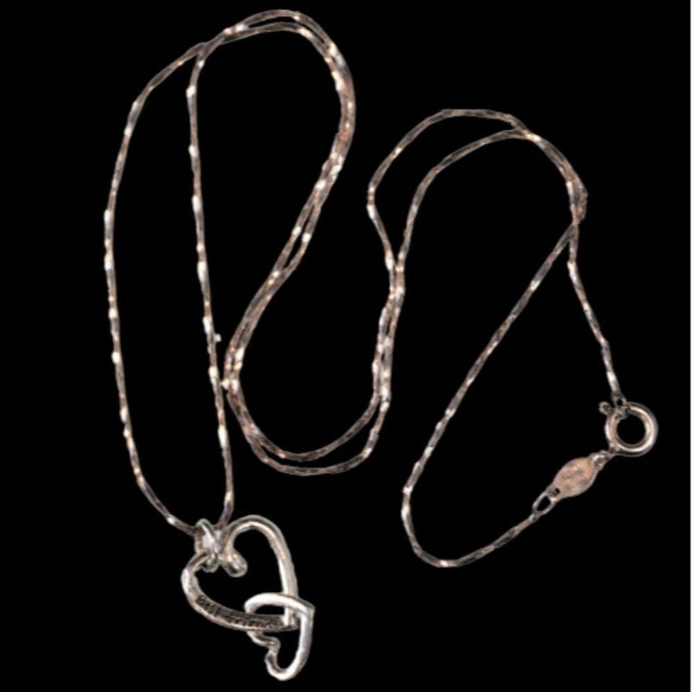 Best Friends 925 Sterling Silver Linked Double Heart Pendant Chain Necklace VTG